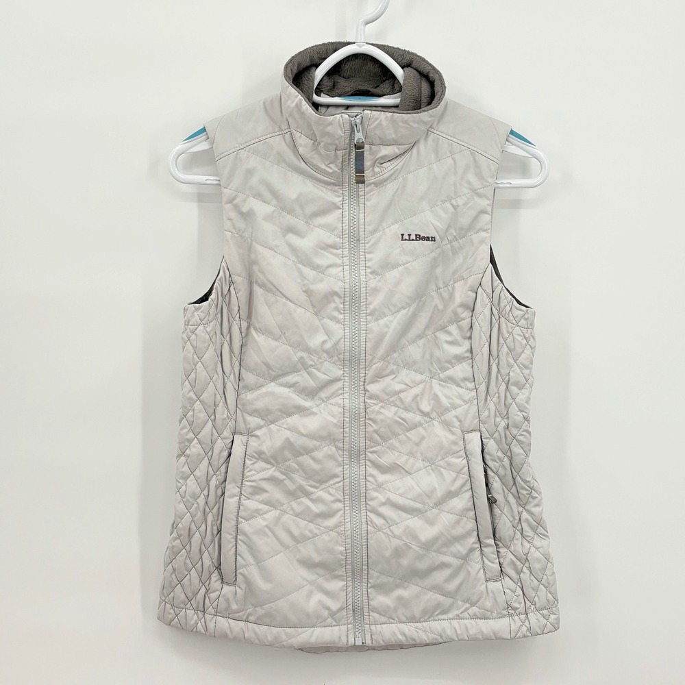 LL Bean Womens PrimaLoft Packaway Vest Light Gray Quilted Puffer XS Reg 510338